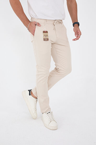 BROCARD Erkek Mevsimlik Jogger Slimfit Kalıp Bel Yarım Lastikli Likralı Taş Keten Pantolon