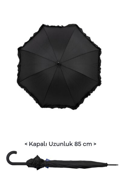 Marlux 1. Sınıf Kalite Baston Tip Rüzgara Dayanıklı 8 Fiber Telli Kadın Şemsiye Siyah 10132a