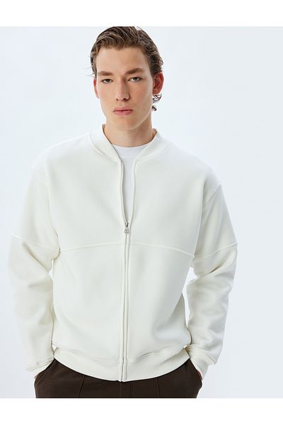 Koton Oversize bavlněná směs na zip - základní prošití detailně prošitého kardiganu