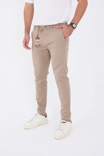 BROCARD Ανδρικό λινό παντελόνι Jogger Slimfit Fit Waist Half Elastic Lycra Beige