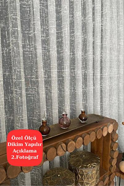 Perde Pendik Close Pleat - Heavy Gramaged Striped Checkered Knitted Pattern Tulle Curtain