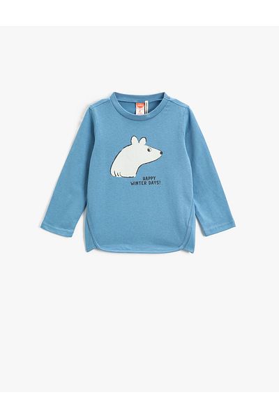 Koton Polar Bear Printed T-Shirt Long Sleeve Crew Neck