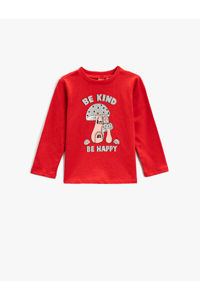 Koton Langarm-T-Shirt aus bedruckter Baumwolle mit Rundhalsausschnitt