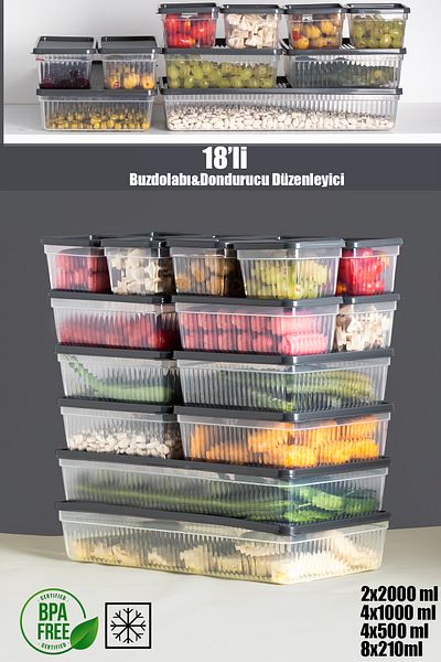 Porsima 2016 18-Piece Freezer Refrigerator Organizer Suitable for Deep Freezer Pulses Storage Container Set