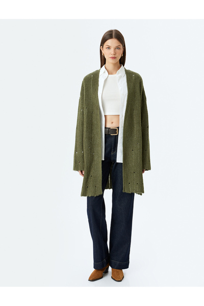 Koton Oversize V-Neck Flowy Long Knitwear Cardigan