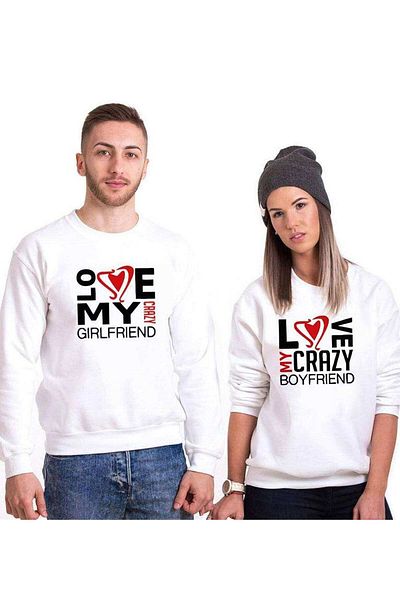 Tshirthane Lover Combination Lo and Crazy Sweatshirt - Couple Combination