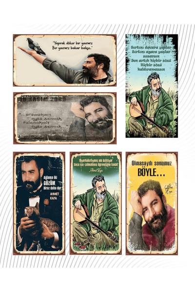 Pi Dekorasyon 6’lı Ahmet Kaya Set - Retro Ahşap Poster – Özel Koleksiyon
