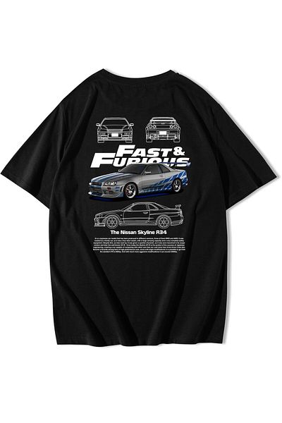 BRZ COLLECTION Μπλουζάκι Unisex Oversize Fast & Furious Nissan Skyline R34