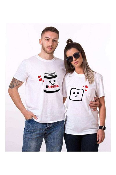 Tshirthane Lover T-Shirt with Nutellam and Bread Slice - Couple Combination