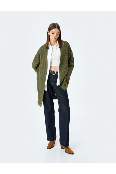Koton Oversize V-Neck Flowy Long Knitwear Cardigan