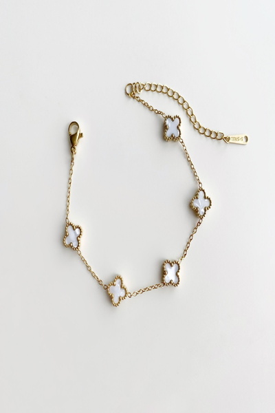 DEMOKAN Kadın Çelik Bileklik Minik Sedef Yonca Marka Beşli Kararmaz Bileklik