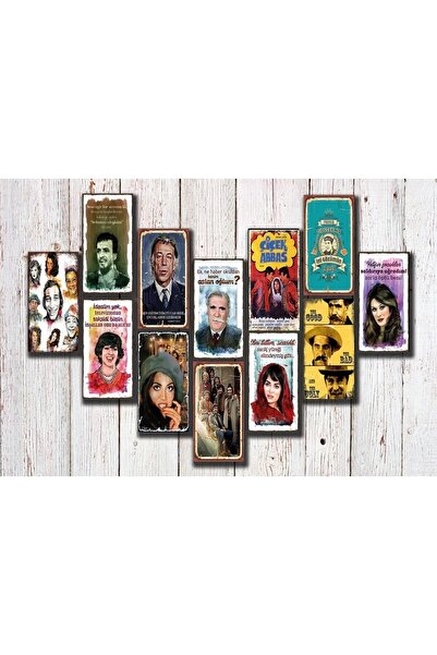 Pi Dekorasyon 12 Parça Yeşilçam Temalı Retro Ahşap Poster / Tablo Seti