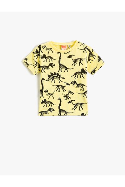 Koton Kurzarm-T-Shirt mit Rundhalsausschnitt und Dinosaurier-Aufdruck