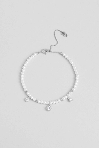 So CHIC... Beyaz Gece 18 Ayar Beyaz Altın Kaplama 20 Cm Gümüş İnci Bileklik