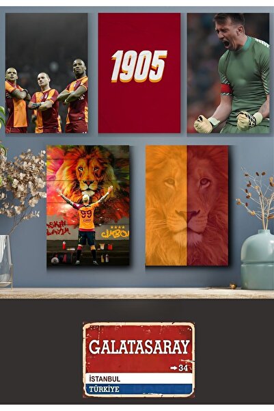 Pi Dekorasyon Galatasaray' Ahşap Poster Altılı Set 1'Adet (20*30cm) Tabela+ 5'Adet (10*15cm) ,
