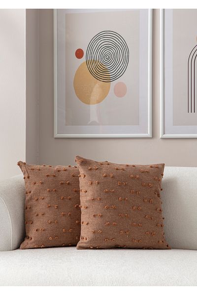 BUGİ HOME COLLECTİON Калъфка за възглавница от лен 43x43 см - с шарки на райета и бродерия, декоративна
