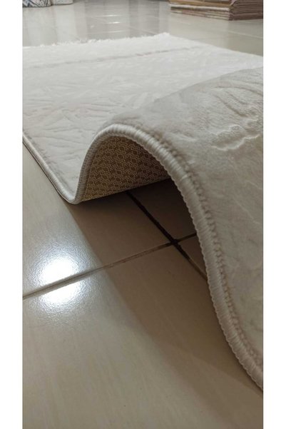 Merinos Rölyef Truva Bej Kaymaz Taban Kesme Halı Yolluk