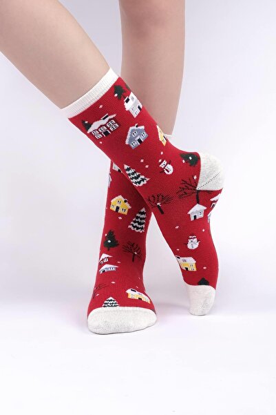 Aytuğ Aytuğ Women's Cotton Single Red New Year Themed Socks a 49003 K