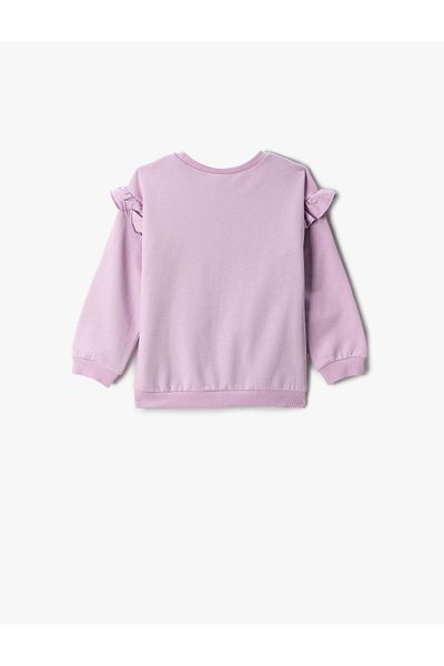 Koton Frilly Printed Sweatshirt Long Sleeve Crew Neck With Ribbon