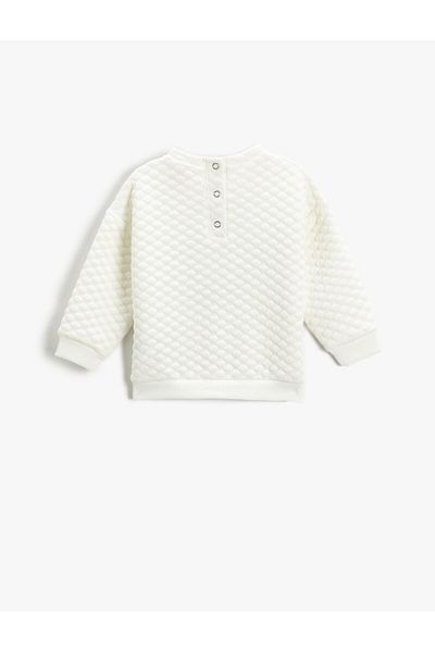 Koton Quilted Sweatshirt Soft Textured Plush Star Applique Detailed Crew Neck
