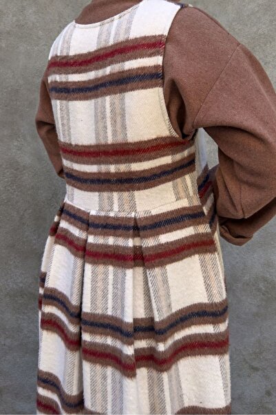 hrmonny Vintage Women's Modest Winter V-Neck Women's Rerto Wool Plaid Long Gilet Dress