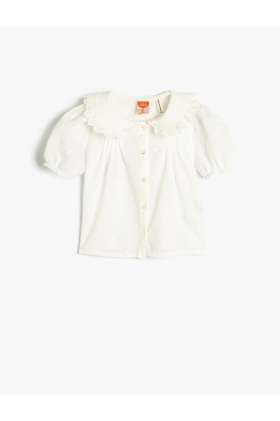 Koton Crop-Shirt aus Baumwolle mit weitem Babykragen und Ballonärmeln