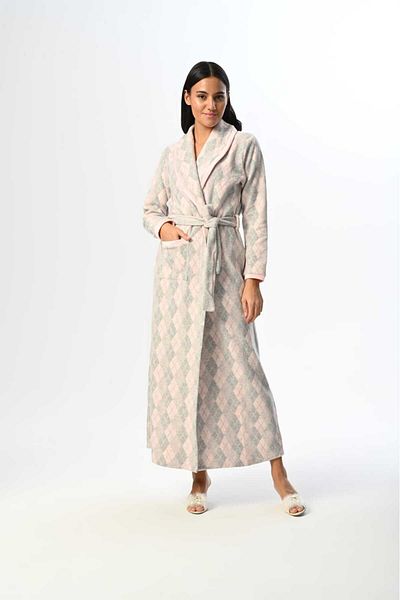 Marilyn Club Diamond Patterned Long Length Women's Dressing Gown with Belt Ties