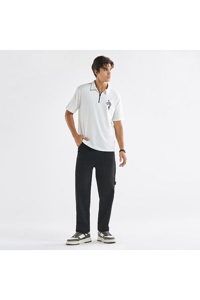 FAV Typographic Print Polo T-shirt with Short Sleeves and Zip Closure