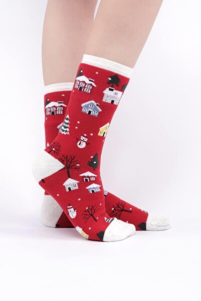 Aytuğ Aytuğ Women's Cotton Single Red New Year Themed Socks a 49003 K