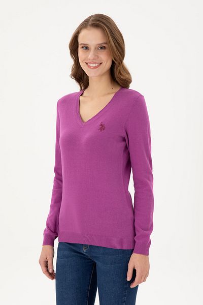 U.S. Polo Assn. Pulover de damă Violet Basic cu decolteu în V 50293542 -vr203
