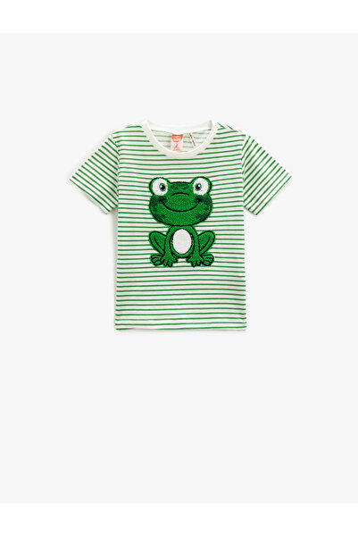 Koton Μπλουζάκι με κοντό μανίκι και λαιμόκοψη ποδηλάτου - Με λεπτομέρεια απλι...