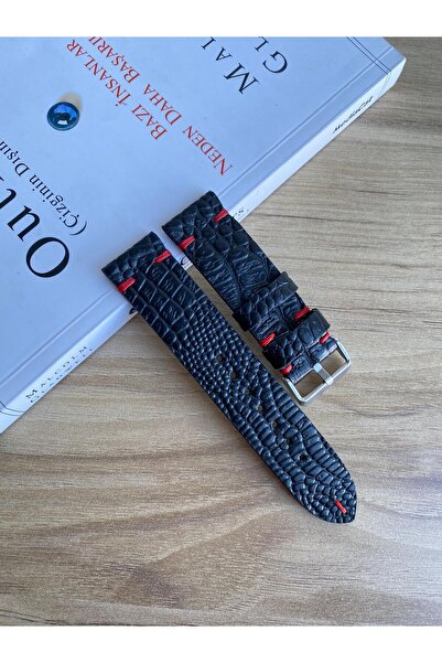 Prizma El Dikişi Siyah Croco Desen Gerçek Deri Saat Kordonu. Hakiki Deri. 20,...