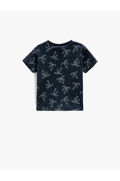 Koton Palm Tree Printed Short Sleeve T-Shirt Crew Neck Single Pocket Detailed