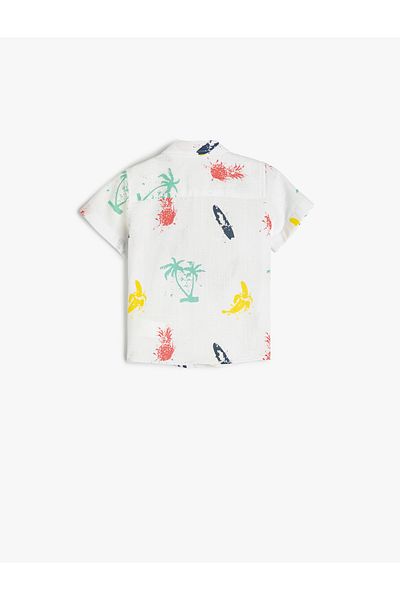 Koton Shirt Short Sleeve Flap Pocket Detailed Printed Cotton