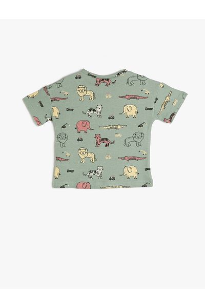 Koton T-Shirt Short Sleeve Crew Neck Textured Printed Cotton