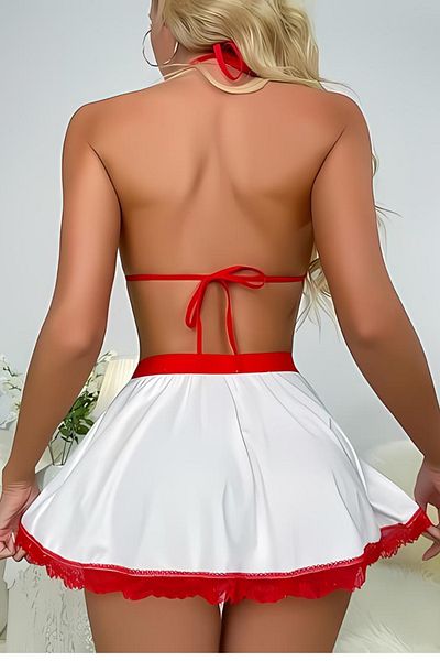 Tina Wear Costum Fancy Roșu Alb Fancy Nightwear Costum Cămașă de noapte 52033-2