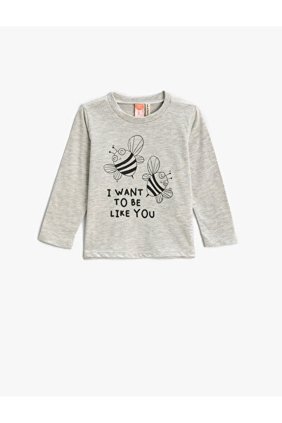 Koton T-Shirt mit Biene-Aufdruck, langärmlig und Rundhalsausschnitt