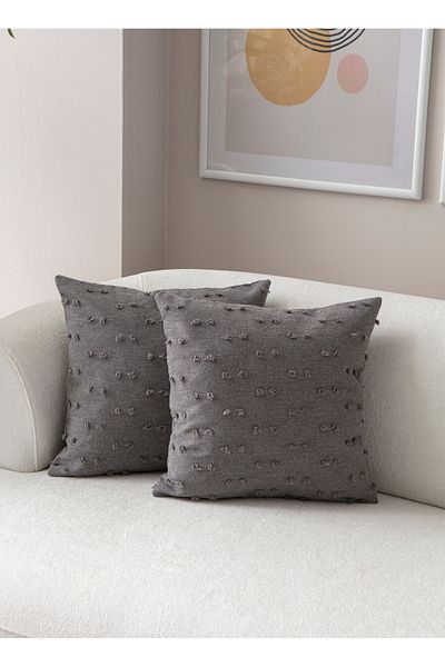 BUGİ HOME COLLECTİON 43x43cm Husă de pernă din in - Model în dungi și brodat cu perforare, decorativă