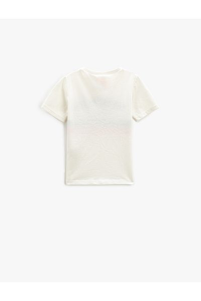 Koton Tricou imprimat cu mânecă scurtă, cu aplicație, cu detaliu, decolteu