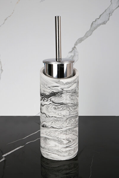 betonmall Бетонна четка за тоалетна с мраморна шарка от 2 части Метална поставка за тоалетна четка