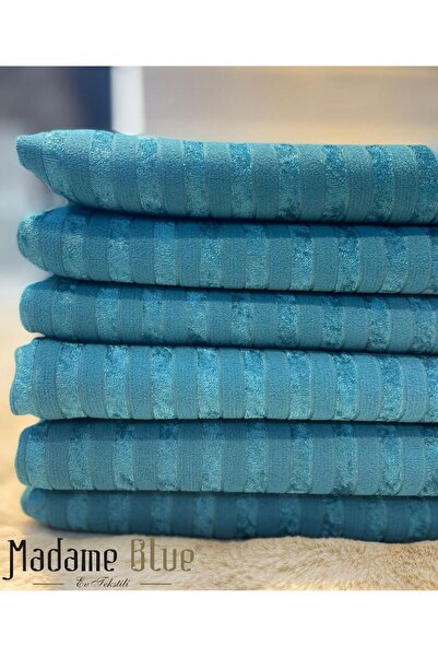 Madame Blue Bambu Çizgili Süngerli Kadife Kaymaz Çekyat Koltuk Örtüsü 170x210 Cm Turkuaz