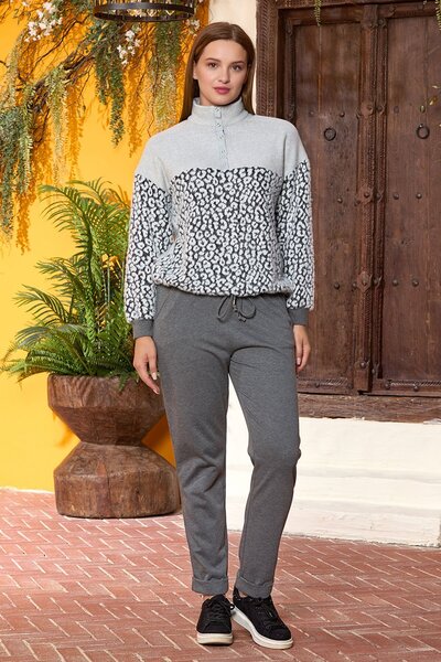 Cossy By Aqua Leopar Desen Dik Yaka Homewear 2'li Takım CossybyAqua 25075-44