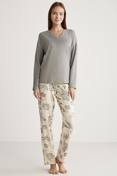 ALİN Alin 322 Soft Texture Long Sleeve Women's Pajamas Set Gray