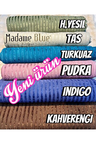 Madame Blue Bambu Çizgili Süngerli Kadife Kaymaz Çekyat Koltuk Örtüsü 170x210 Cm Pudra