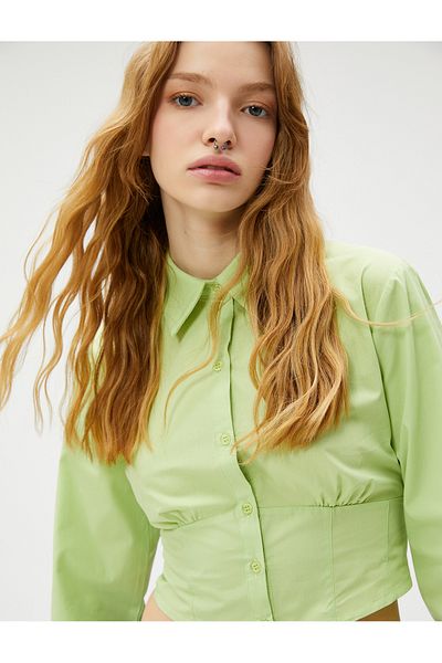 Koton Πουκάμισο Crop Poplin μακρυμάνικο κορσέ με κουμπιά βαμβακερό
