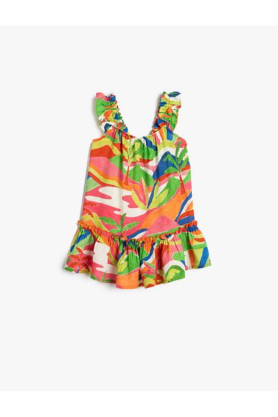 Koton Φόρεμα Floral Relaxed Cut αμάνικα βολάν βισκόζη