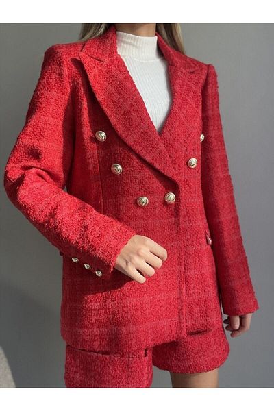 Erşan Giyim Blazer Tweed Jacket Red