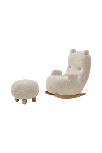 Lajivert Panda Sallanan Sandalye + Puf (Krem)