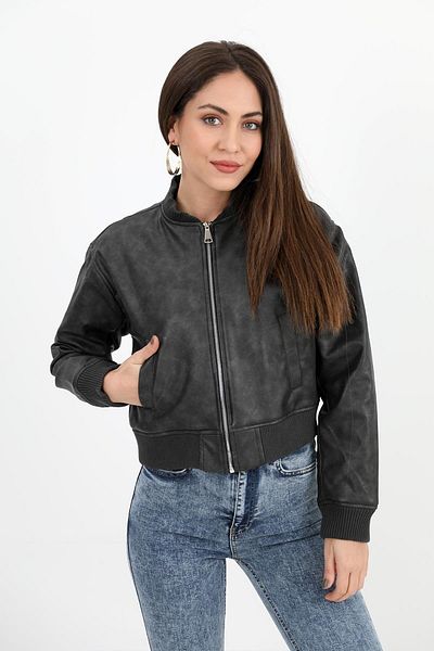 VAPUR TEKSTİL Black Antique Leather Coat - Ribbed