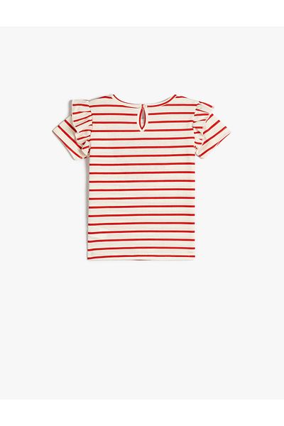 Koton Gestreiftes T-Shirt aus gerüschter, mit Pailletten bestickter Baumwolle mit kurzen Ärmeln